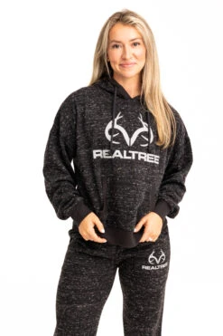 Realtree Women's  Applejack Black Speckled Fleece Hoodie -Realtree C30385 BK MODEL 81625.1693237310