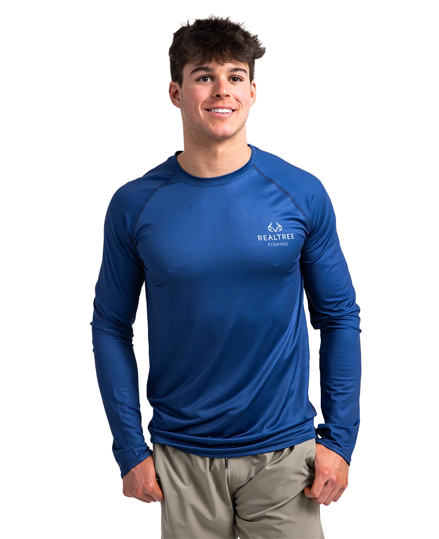 Realtree Fishing Flag Long Sleeve Performance Men's Raglan Blue Shirt 2 Realtree Fishing Flag Long Sleeve Performance Men's Raglan Blue Shirt - Image 2