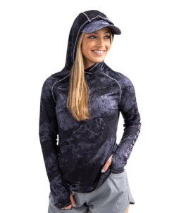 Realtree Fishing Hooded Long Sleeve Performance Women's Black Raglan Shirt | WAV3 -Realtree W105 WB HOOD JPG 11527.1682457801