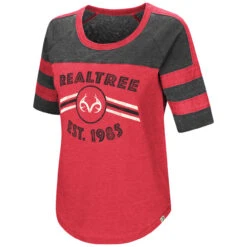 Realtree Women's  Double Stripe Burnout Shirt -Realtree Womens Double Stripe Burnout Short Sleeve Shirt red 64411.1560870954